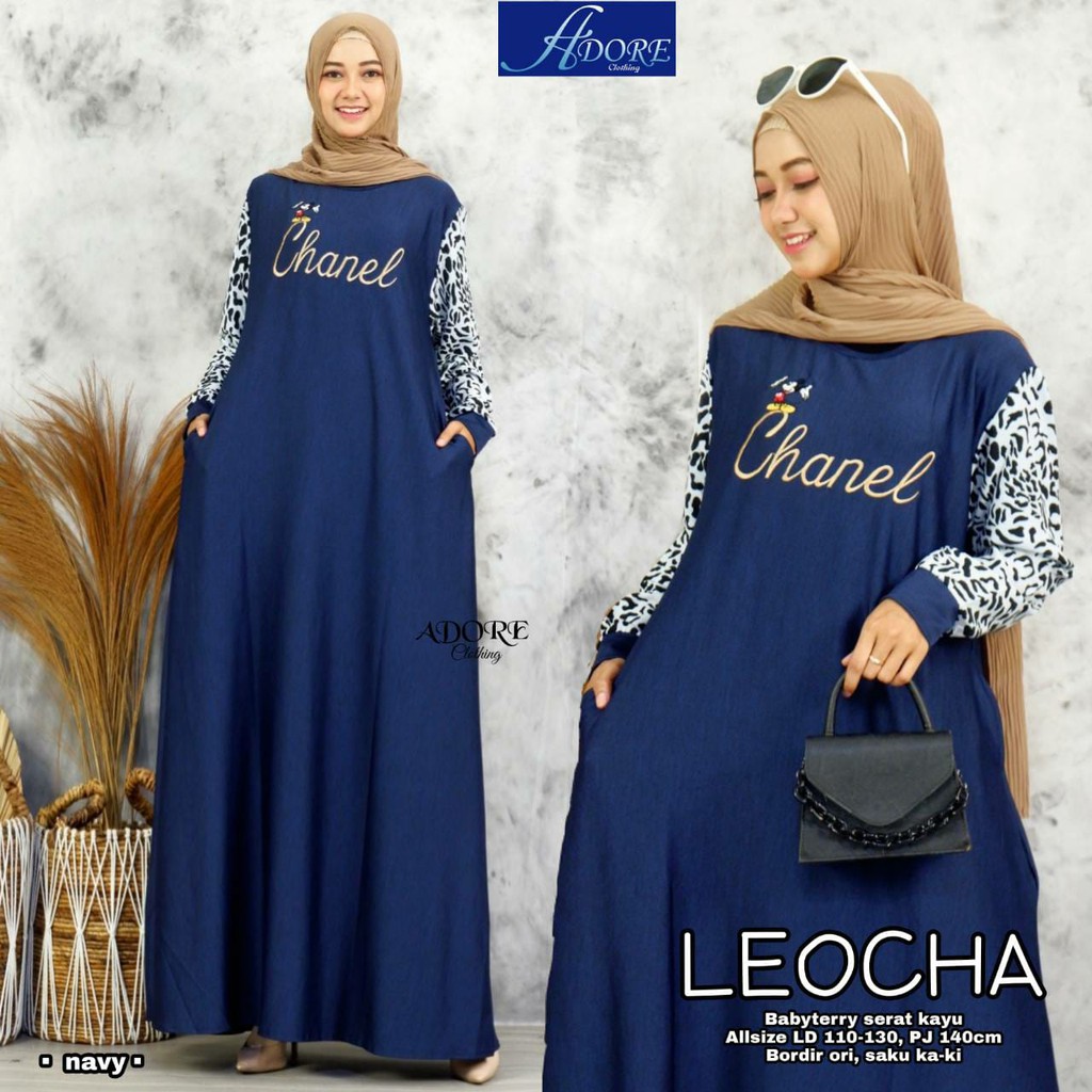 Baju Gamis Jumbo Wanita Muslim Ld 130 Original Busana Muslim Pesta xxxl premium Quality  LEOCHA
