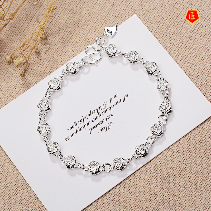 [Ready Stock]Women's Simple Rose Silver Bracelet