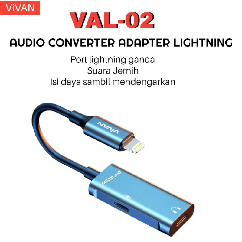 VIVAN Data Cable VAL02 Lightning TO 2Lihtning F iphone Dark Gray Original