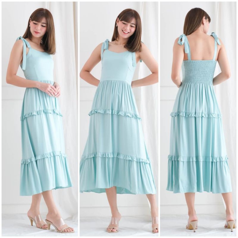 ⚡️CLEARANCE SALE ♡ PREMIUM ♡ ORIGINAL ! BRASLEY STRAPPY TANK MAXI DRESS SHOULDER TIED WITH  RUFFLE TRIM OVERALL OUTER ( TANPA INNER , HIJAB FRIENDLY )