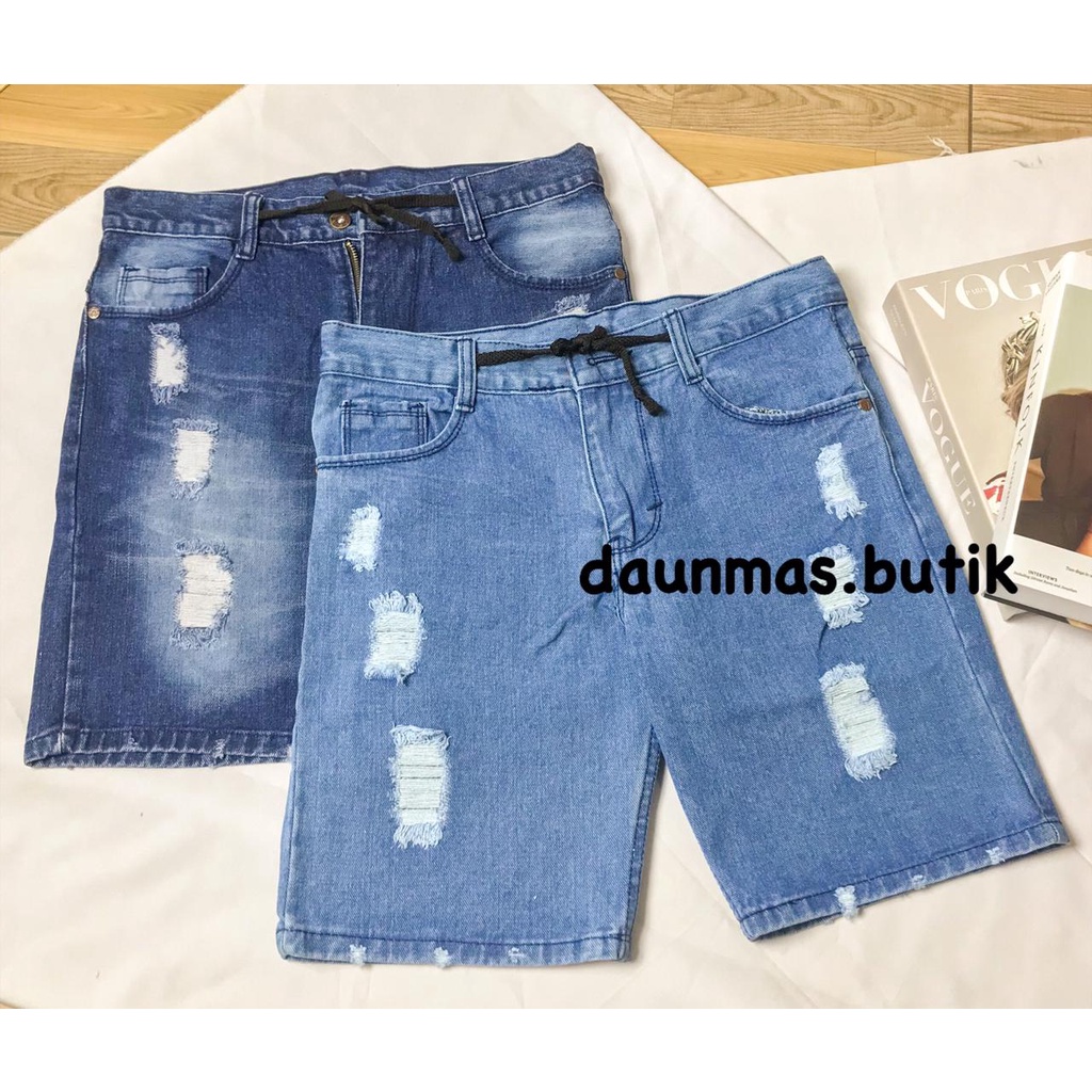 1KG MUAT 3PCS | CELANA JEANS PENDEK SOBEK PRIA WISKER PREMIUM DISTRO