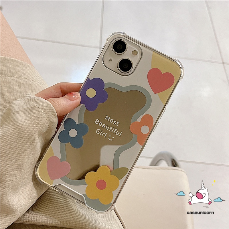 Soft Case Motif Bunga Dengan Cermin Untuk iPhone 7plus 8plus 7 8 Plus 11 13 12 Pro MAX X XR XS MAX SE 2020