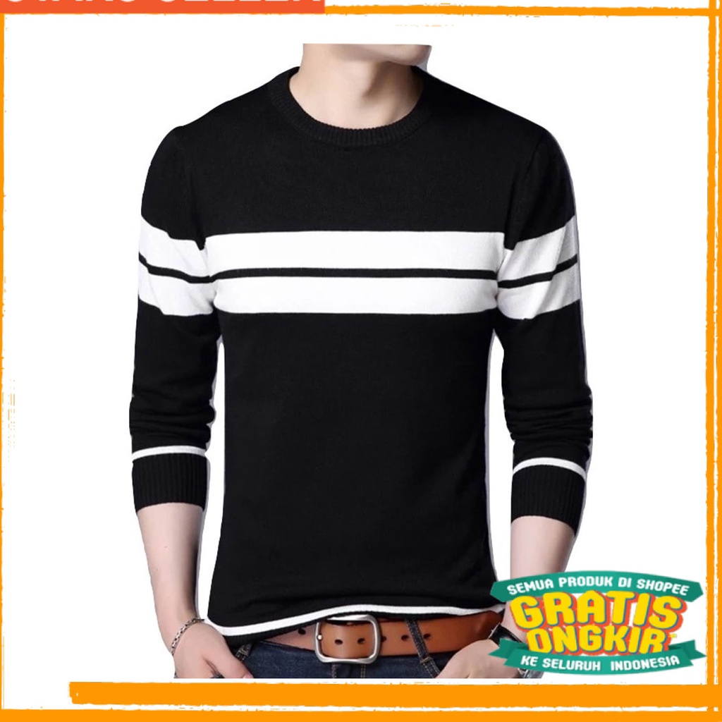 FASHION REMAJA SWEATER KOREA BLACK PINK MURAH / Sweater Pria Valdo Strep Sweater Rajut
