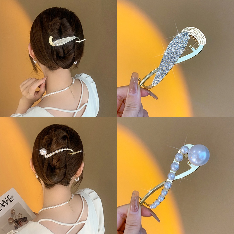 AY(CN) Jepit Rambut Bentuk Kupu-Kupu Aksen Mutiara Kristal Untuk Wanita