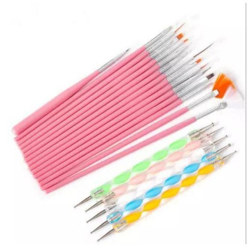 Bundle Brush set 15 pcs Dotting Pen 5 pcs Kuas Nail Art Penghias Kuku