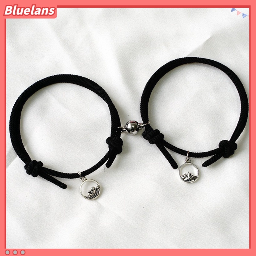 Bluelans 2Pcs Adjustable All-match Magnet Couple Braided Bracelet Fashion Jewelry