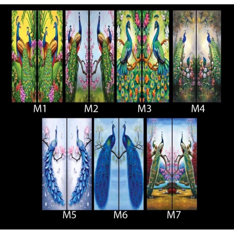 Stiker kaca lemari, jendela, pintu dll pemasangan dari dalam ukuran 35x150 motif burung merak