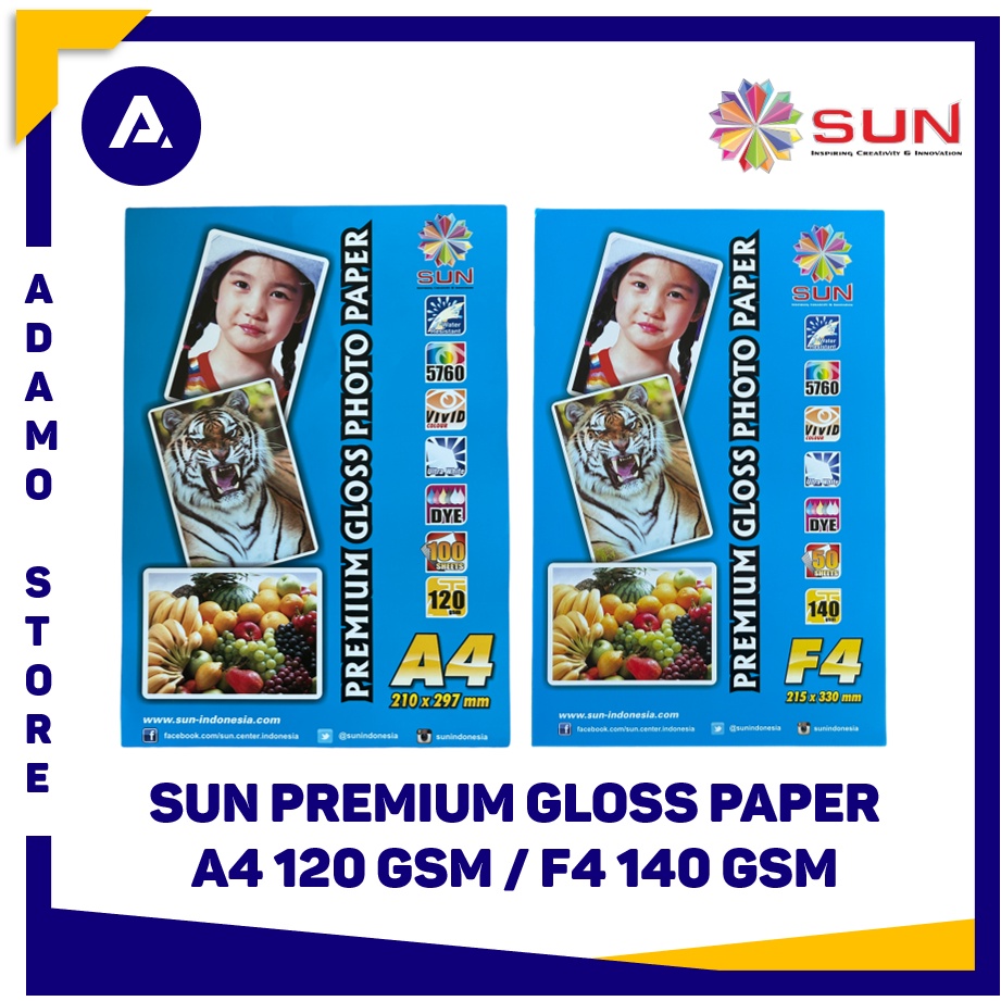 Kertas Foto A4 Sun Premium Gloss Photo Paper A4 120gsm / F4 140gsm / A4 240gsm Double Side