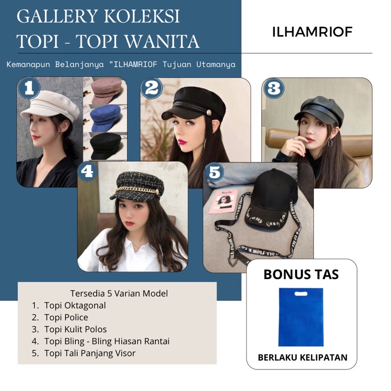 Grosir (SSC) Topi Baret Wanita Oktagonal Bahan Katun Gaya Korea Retno Premium Termurah