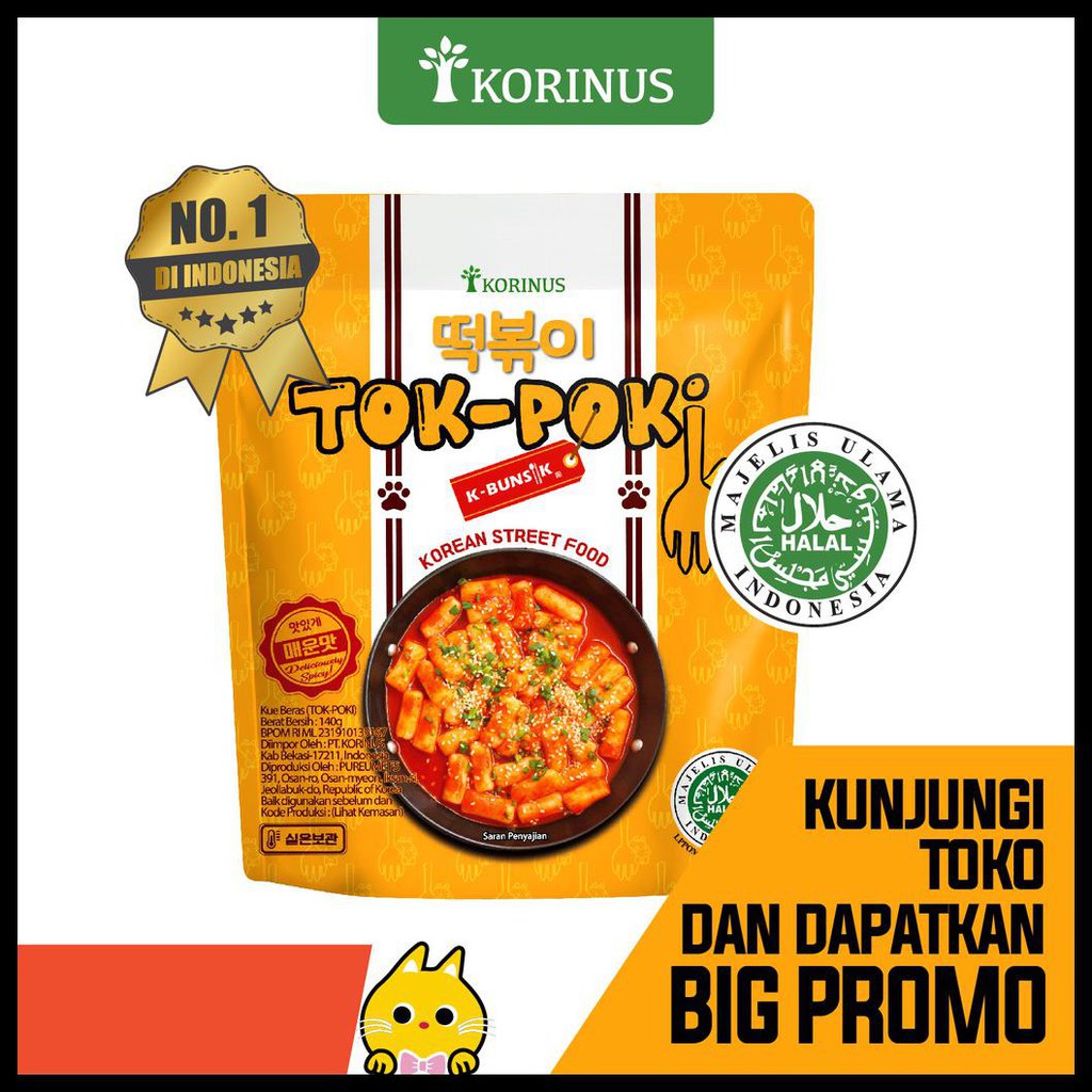 

Lezat, Terlaris Korinus K - Bunsik Tokpoki / Tteokbokki / Toppoki / Tok-Poki Pedas Instan Halal Mui