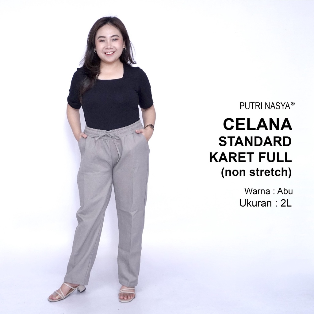 Celana Kerja Kantor Standard Karet Full (NON STRETCH) Jumbo Wanita / Celana Wanita Super Bigsize / Celana Bahan Formal Seragam Wanita / 8L,6L,5L,4L,2L,XL, all size / Celana Karet Kekinian Model Terbaru Trendy / Celana Katun Kerja Kantor Super Big Wanita