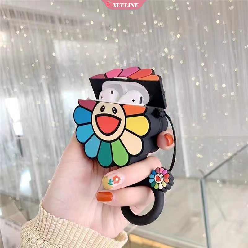 Cover Pelindung Headphone Bahan Silikon Anti Drop Bentuk Bunga Matahari Untuk AirPods 1 2 3 Pro