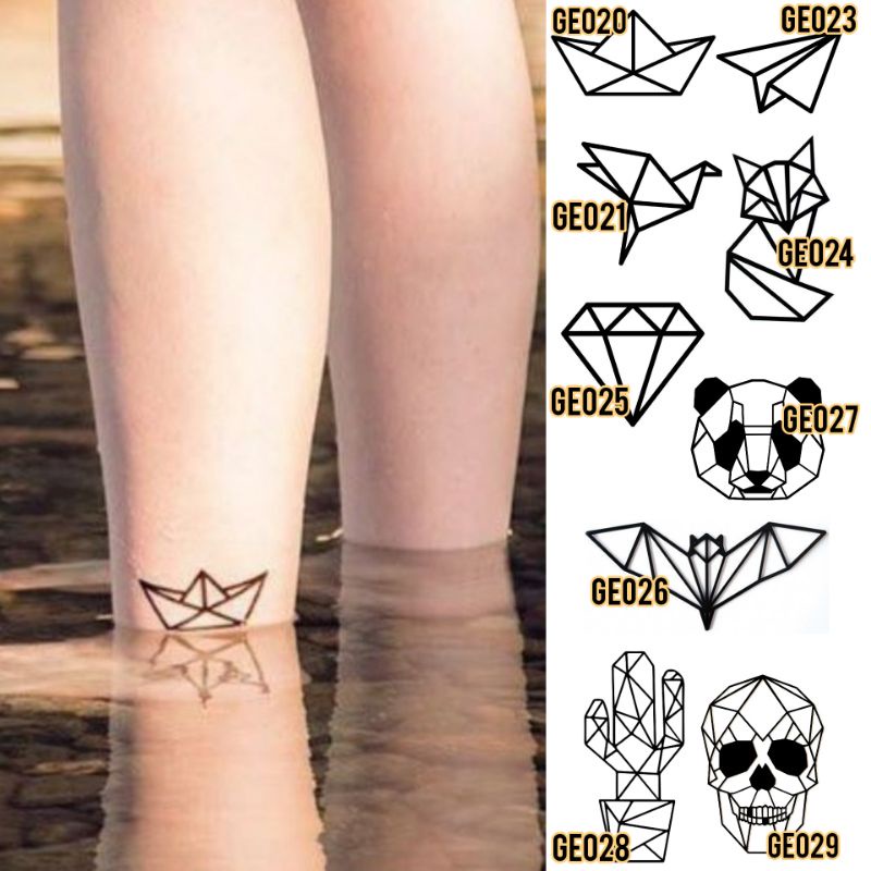 Tato Temporer Geometri Tato perahu kertas Tato panda Tato burung diamond Stiker Tato - GEO