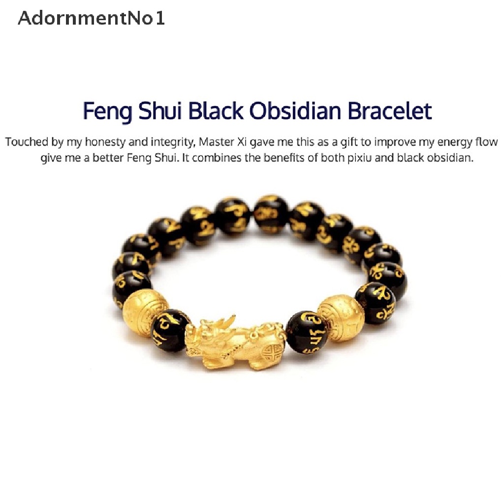 (AdornmentNo1) Gelang Tangan Batu Obsidian Warna Hitam / Emas Untuk Unisex / Pria / Wanita