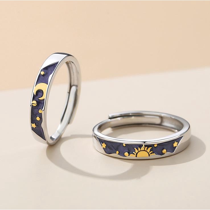 Cincin Pasangan Pecinta Bulan Matahari Cincin Pembukaan Sederhana Untuk Pasangan Pria Wanita Pernikahan Pertunangan Janji Perhiasan Hari Valentine