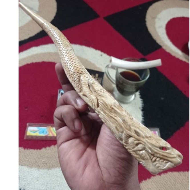 ONCE BERKUALITAS AKAR BAHAR PUTIH UKIR NAGA 30CM/ONCE AKAR BAHAR PUTIH ASLI