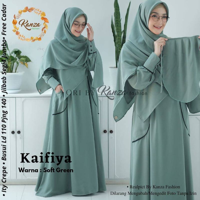 [Free Cadar] Kaifiya Syar'i ORI KANZA FASHION | Gamis Set Jilbab Syar'i | Bahan Ity Crepe