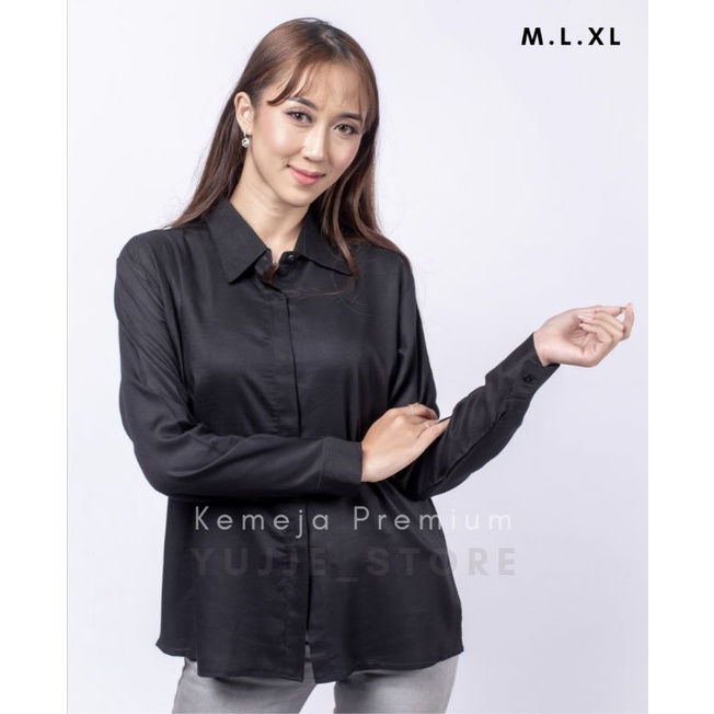 Kemeja Hitam | Kameja Putih Wanita Lengan Panjang | Baju Kemeja Putih Cewek | Kemeja Polos Cewek
