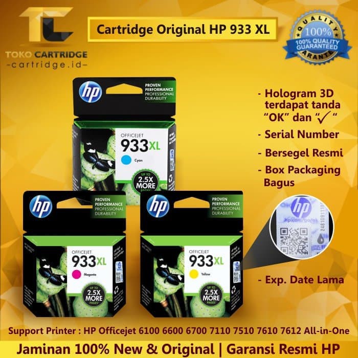 Catridge Tinta HP 933 XL Original Catridge 933xl Katrid Printer 6100 6600 6700 7110 7510 7610 7612