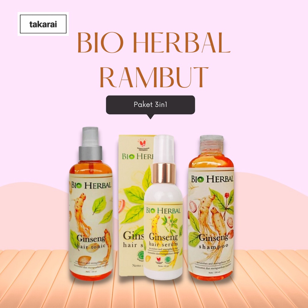 [ORI] Bio Herbal Paket 3in1 Shampo + Hair Serum + Tonic Treatment Rambut Lebat &amp; Sehat dengan Kandungan Ginseng - BPOM