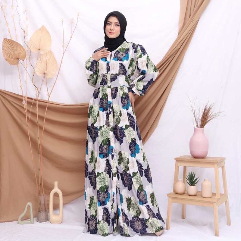 GAMIS BUNGA BBG BARU RAYON JUMBO LD120 GROSIR MURAH KANCING FULL BUSUI BUMIL TALI MODELLANO