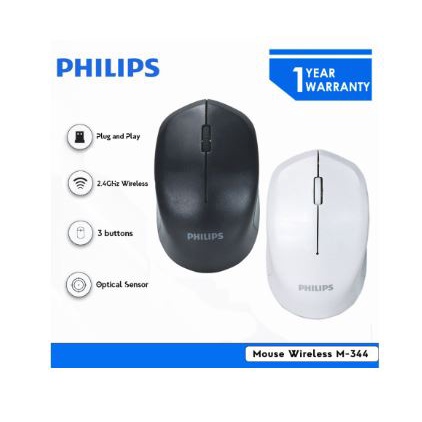 Mouse philips wireless 2.4ghz optical 1600dpi 3d for office gaming pc laptop m344 m-344 spk7344