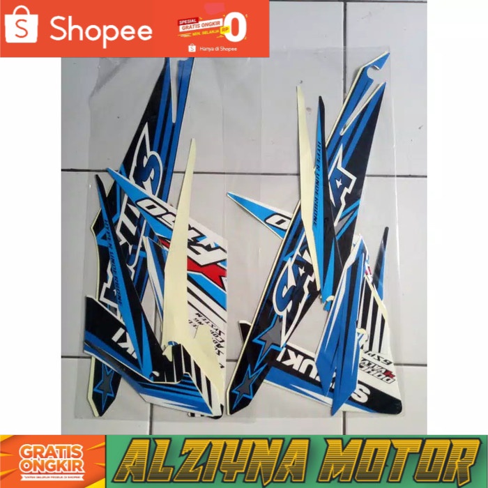 sticker stripping body Satria Fu facelift biru putih
