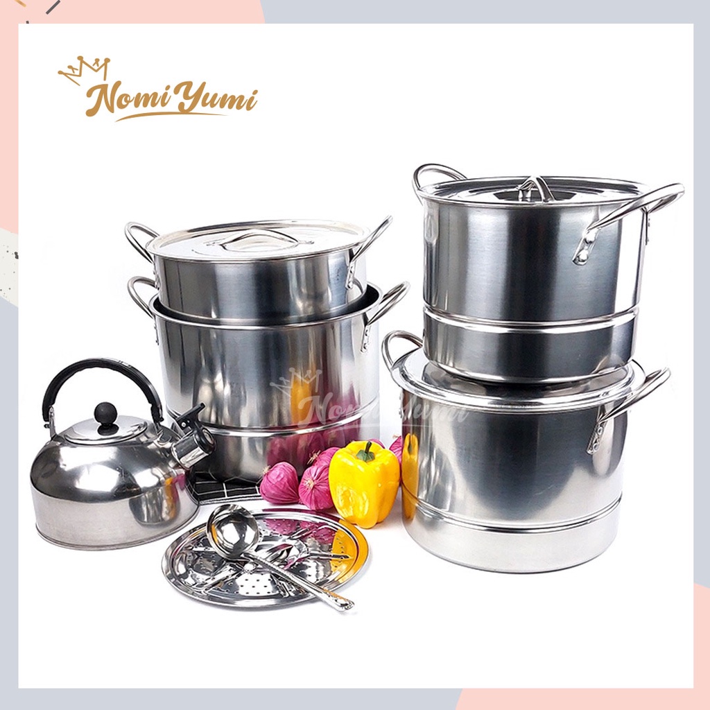 NomiYumi - Steamer Pot Panci Kukus Set Stainless Steel Tebal Panci Dandang Panci Rebus Langseng Panc