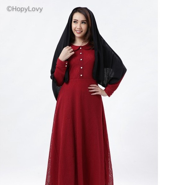 HOPYLOVY Gamis Wanita Brukat | Maxi Dress Brukat | Fashion Muslim | Brokat Dress