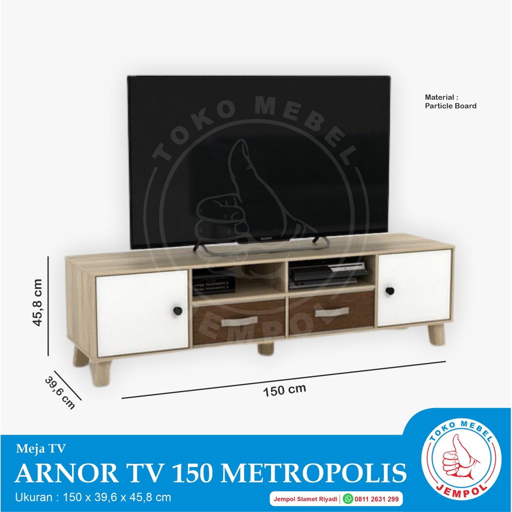 ARNOR TV 150/Meja TV/Rak TV Kayu Terang/White/Putih Glossy/Pira Metropolis/Lemari TV Laci minimalis/