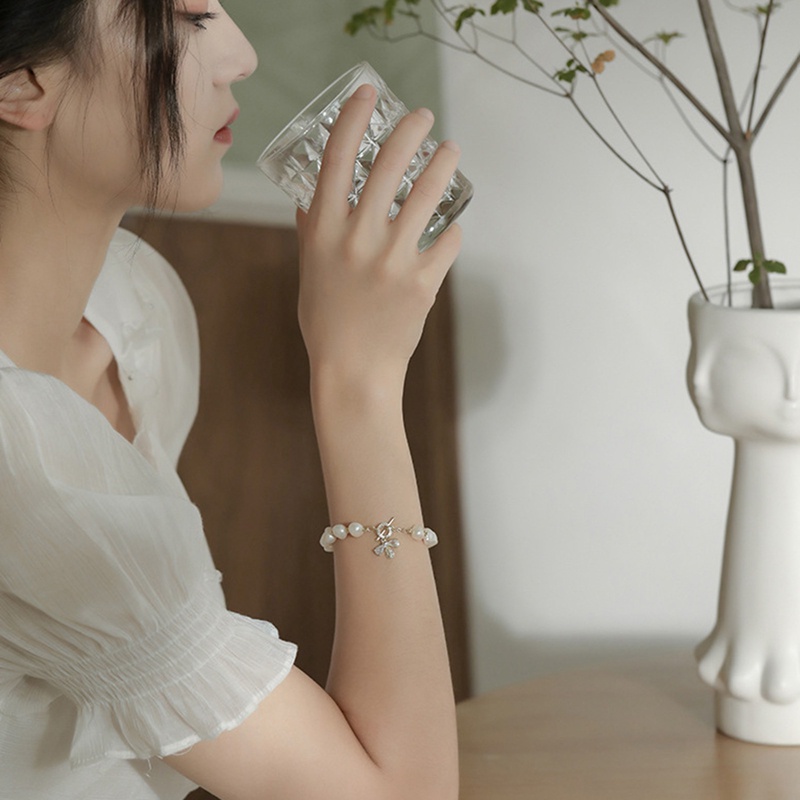 Gelang Tali Mutiara Dengan Liontin Lebah Bahan Zirkon Untuk Wanita