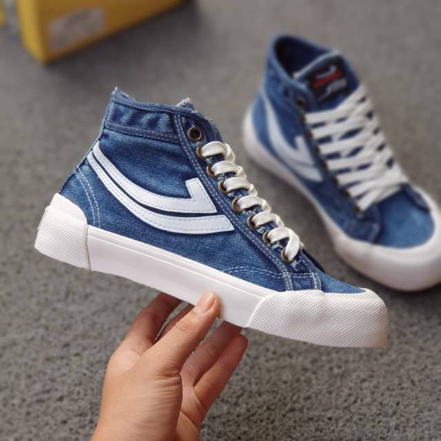 SNEAKERS COWOK HITAM BIRU MISTY  SEPATU JOHNSON GALAXY PRO HIGH DENIM