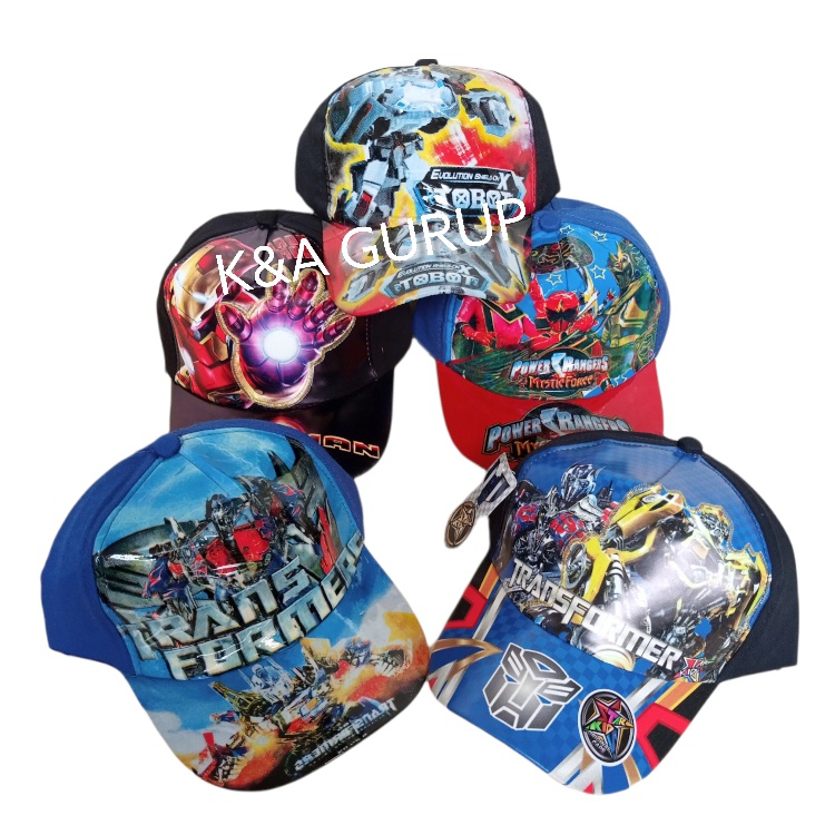 topi anak karakter robot POWE RANGERS,TRANSFORMERS, TOBOT,/Topi anak terbaru Bisa (COD)