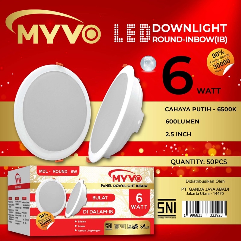 Lampu Downlight LED Myvo IBR 6w 9w 12w 15w 18w 25w Lampu Panel MYVO
