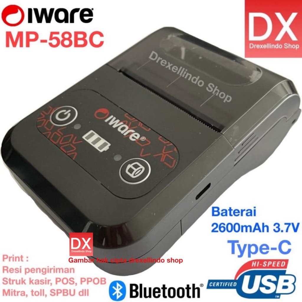 Mobile Printer Thermal IWARE MP-58BC/MP58BC/MP58/58BC USB BLuetooth