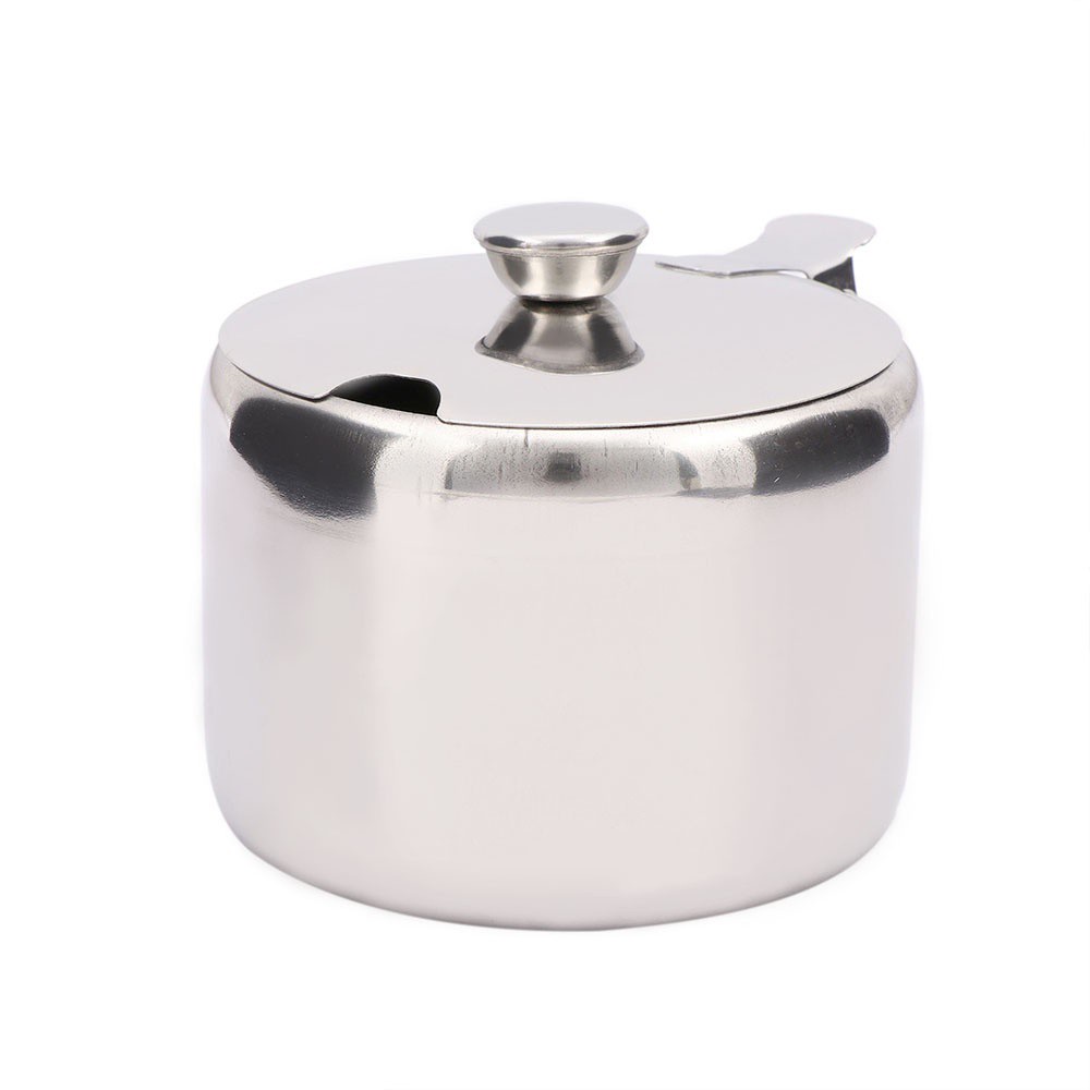 Toples Penyimpanan Garam / Saus / Gula Bahan Stainless Steel Ukuran 7.5cm Dengan Tutup Non Magnetik Untuk Dapur