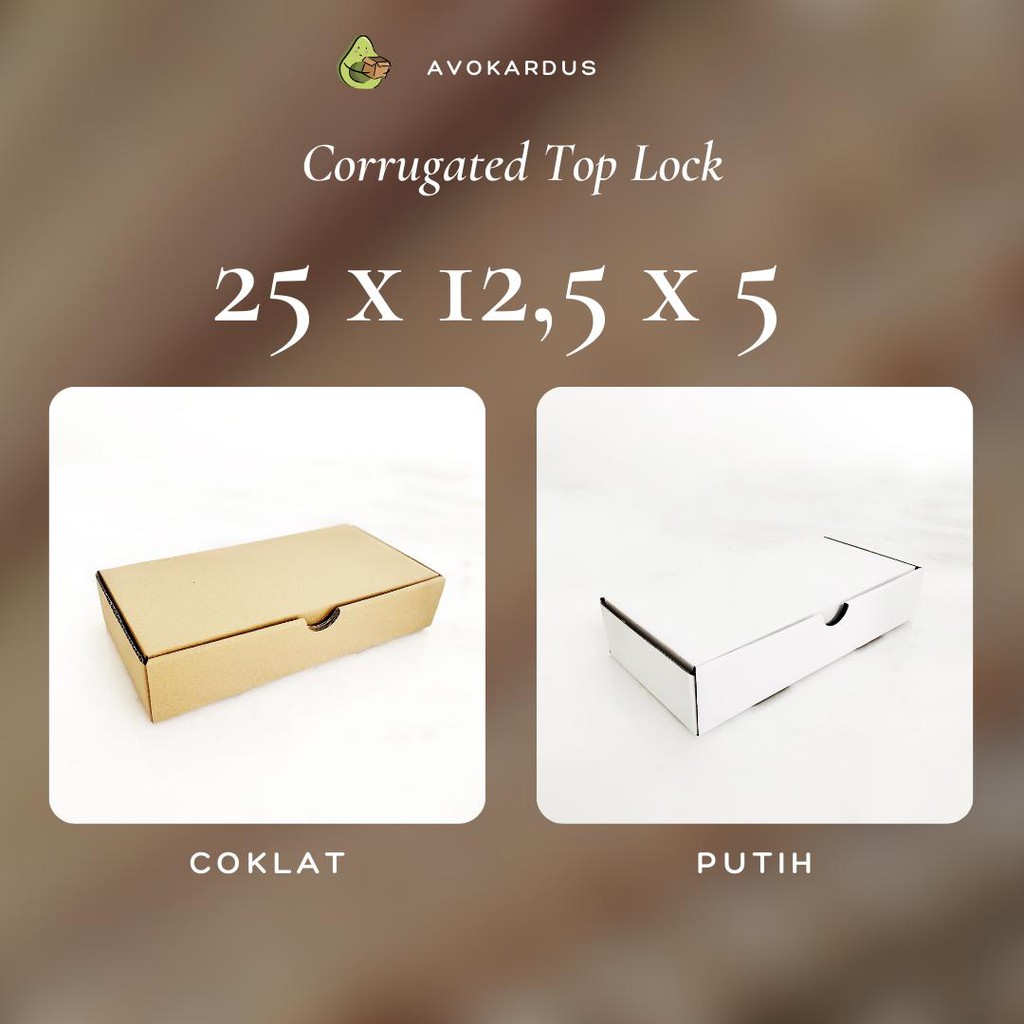 

Kardus Corrugated Die Cut 25x12,5x5 Top Lock Kotak Dus Coklat Putih Kraft