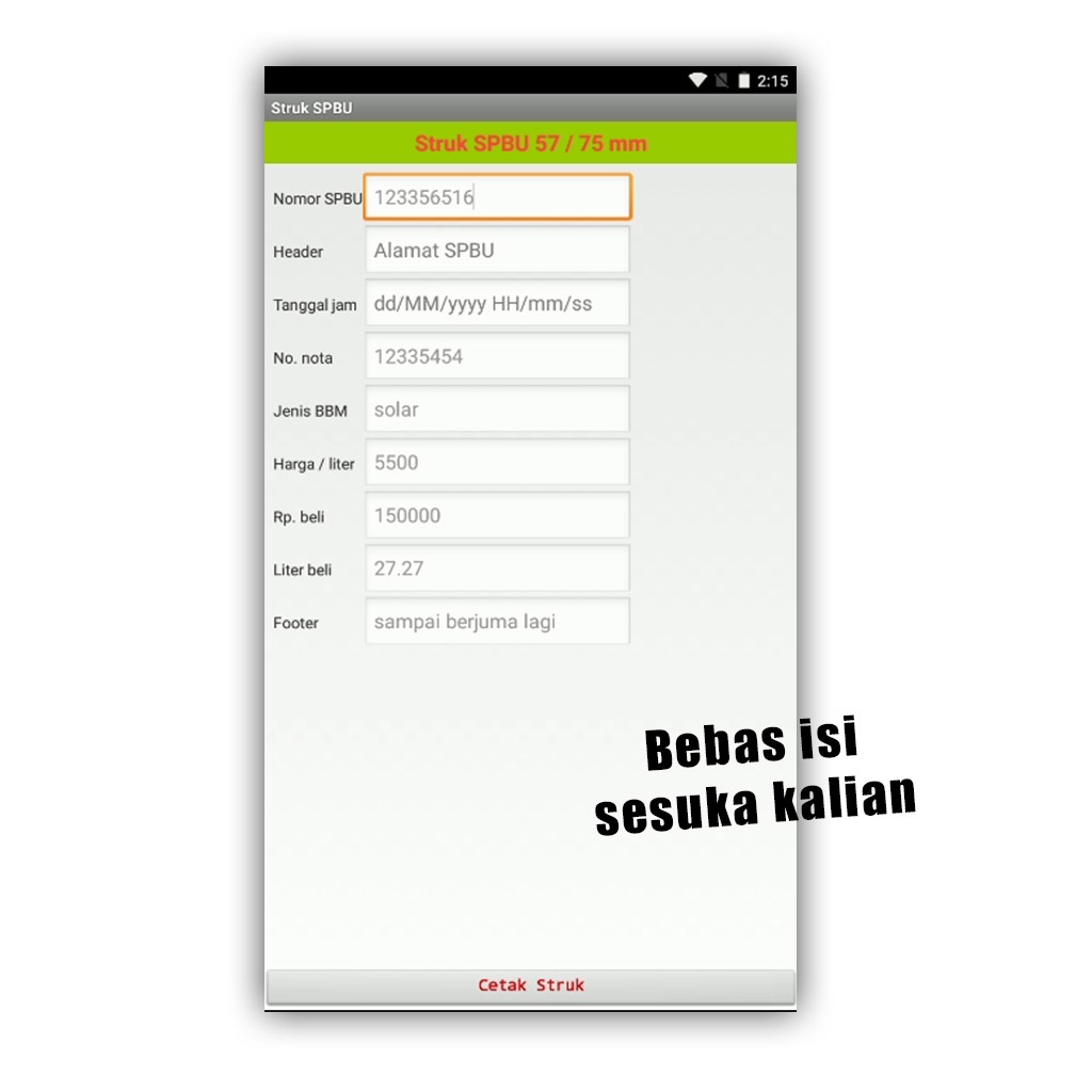 Print Struk Bon SPBU Pro Android 3 model Aplikasi Android