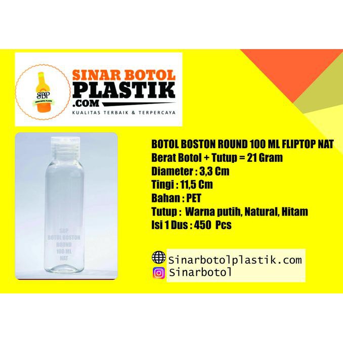 BOTOL PLASTIK 100 ML (NATURAL) TUTUP FLIP TOP