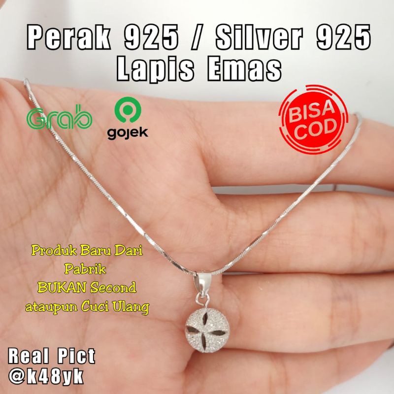KALUNG LIONTIN BOLA  PERAK 925 ASLI SUDAH LAPIS EMAS PUTIH ASLI AWET Bisa cod kalung silver925 Asli