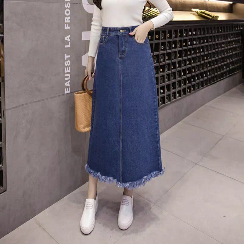 KARAKOREA 6310 Isabelle Denim Long Skirt/Rok Panjang/Denim Jeans Panjang/Maxi Skirt/Rok jeans wanita/Rok Jeans Korea/Rok wanita