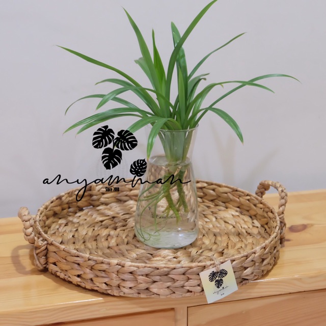 Nampan Anyaman Enceng Gondok/Wadah Enceng Gondok Bulat Rangka Besi Kokoh Tali Kepang/Round Tray