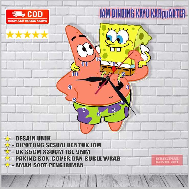 JAM DINDING ANAK ANIMASI SPONGEBOB HIASAN DEKORASI PAJANGAN UNIK BESAR KEVINART TERBARU FURNITURE