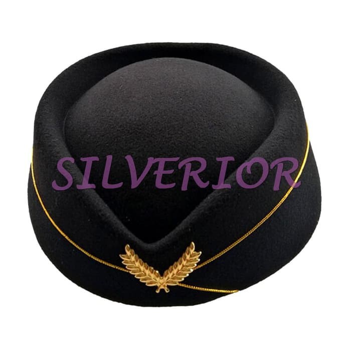 Topi Wanita Perempuan Classic Pramugari Stewardess Hat Klasik Hitam