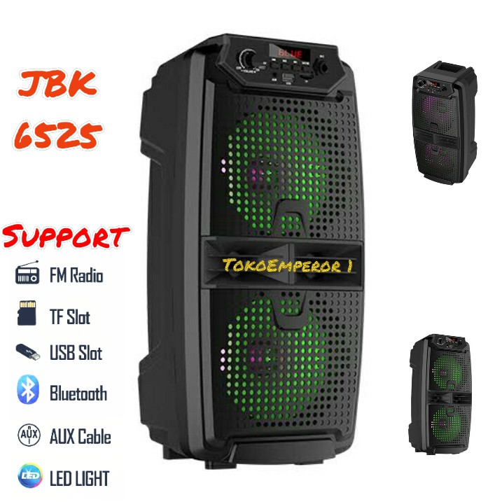 SPEAKER KARAOKE BLUETOOTH JBK 6525 SUPPORT REMOTE CONTROL KABEL AUX RADIO FM USB SLOT TF SLOT FREE M