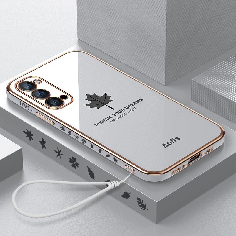 【Lanyard】Ultra-thin plating Case VIVO S1 PRO Y20S Y12 Y19 Y11 Y12S Y20i Y20 Y50 Y30 Y17 Y15 Y93 Y91C Luxury Maple Leaf Square Liquid Cover-white