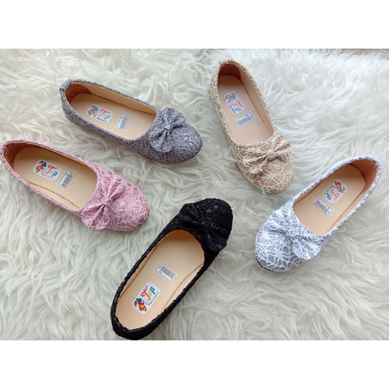 flat shoes anak perempuan brukat polos pita size 26-30 32-35