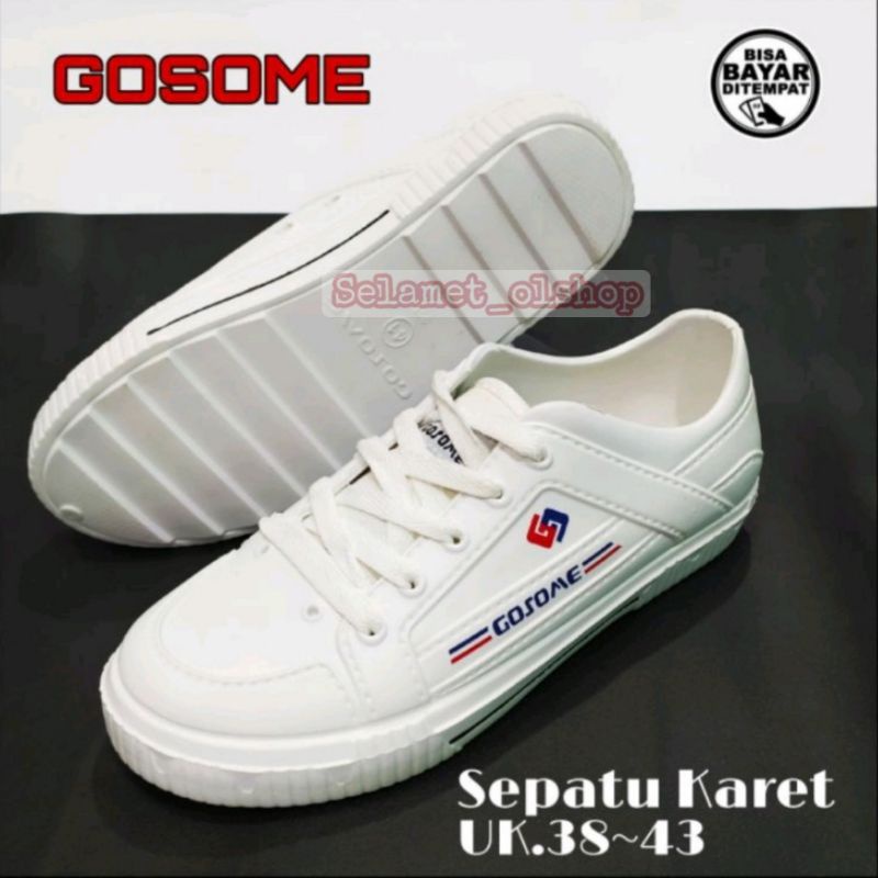 SEPATU KETS FULL PUTIH BAHAN KARET PYLON RINGAN ANTI AIR MERK GOSOME