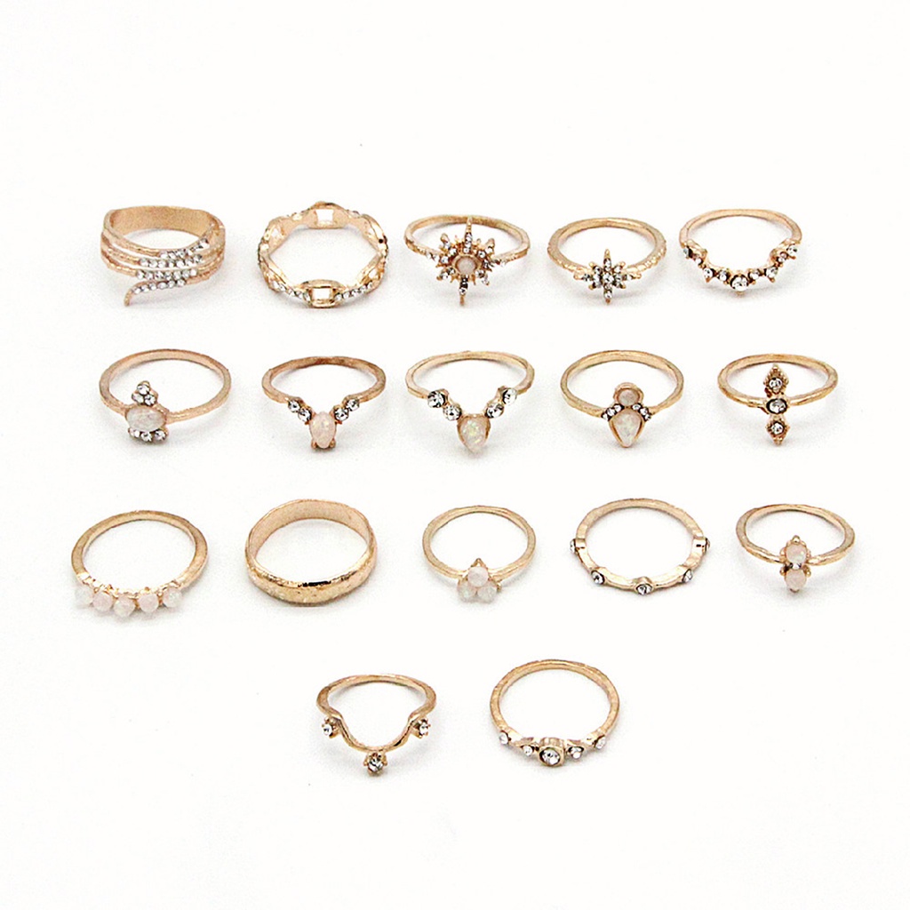 17 Pcs / Set Cincin Buku Jari Aneka Bentuk Gaya Bohemian Untuk Wanita