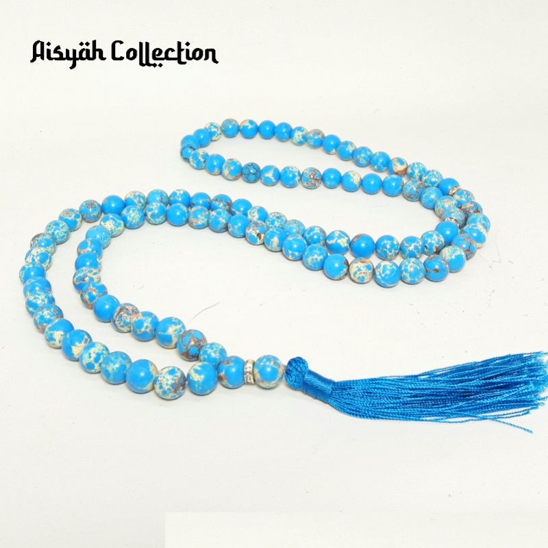 Tasbih Batu Pirus Persia Alami 99 Butir 8mm